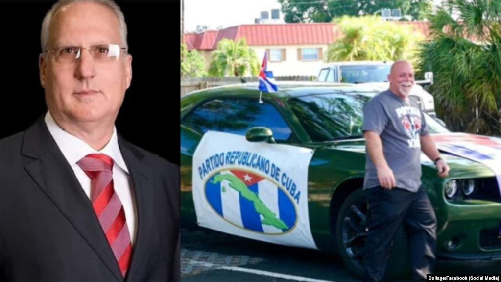 A la izquierda, Ibrahim Bosch, junto a una foto del fallecido, Michel Ortega Casanova.