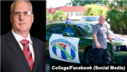 A la izquierda, Ibrahim Bosch, junto a una foto del fallecido, Michel Ortega Casanova.