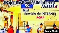 Cartel promocional para la etiqueta #BajenLosPreciosDeInternet en Cuba. (TWITTER).
