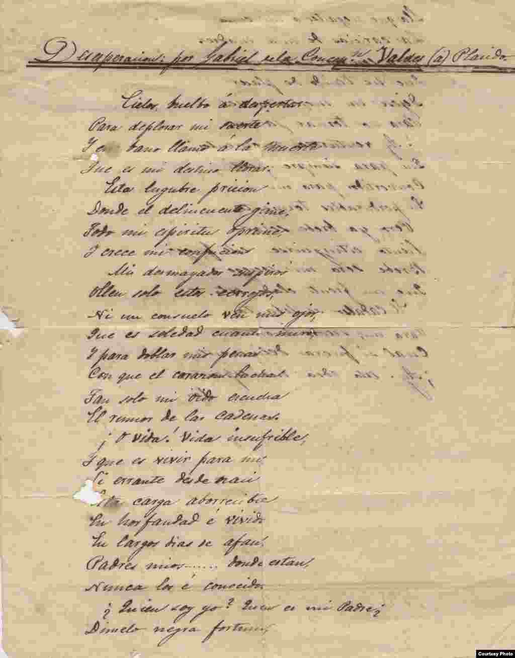 Desesperación, manuscrito (cara anterior). Cortesía de Orlando González Esteva