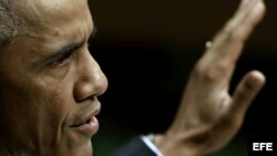El presidente estadounidense, Barack Obama, interviene en la Asamblea General de las Naciones Unidas celebrada en Nueva York (Estados Unidos) hoy, miércoles 24 de septiembre de 2014.