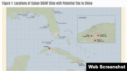 Bases de espionaje de China en Cuba de acuerdo a informe de la CSIS