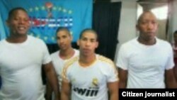 Primeros activistas liberados ayer: Ernesto Riveri, Bianko Vargas, Lázaro Romero (i-d).
