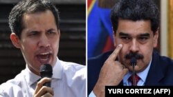 El presidente interino de Venezuela, Juan guaidó, y el presidente en disputa, Nicolás Maduro, en un combo de imágenes. 