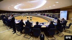 Los ministros de exteriores de la Unión Europea y de la Comunidad de Estados Latinoamericanos y Caribeños (CELAC) durante un acto celebreado en la Comisión Europea en Bruselas, Bélgica.
