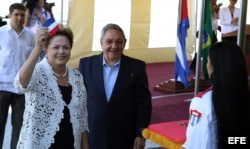 Raúl Castro y Dilma Rousseff inauguran la primera etapa del puerto del Mariel, en enero de 2014..