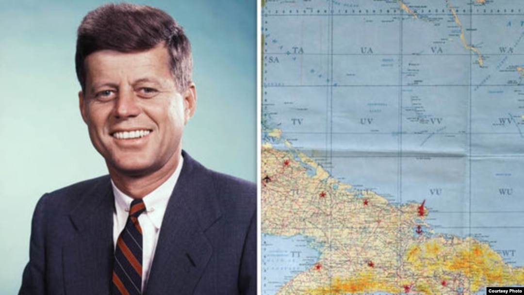 El mapa utilizado por John F. Kennedy para examinar las ubicaciones de los nueve sitios soviéticos de misiles en Cuba comunista en 1961, ahora se vende por un estimado de 15,000 euros.