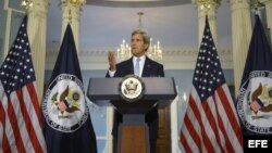 John Kerry, durante las declaraciones sobre Siria que ha realizado en el Departamento de Estado en Washington DC, Estados Unidos