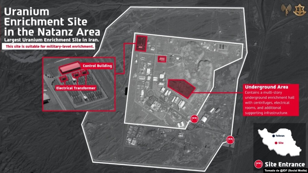 Aviones de combate de la Fuerza Aérea Israelí, guiados por inteligencia precisa, atacaron durante la noche la planta de enriquecimiento de uranio del régimen iraní en la zona de Natanz.