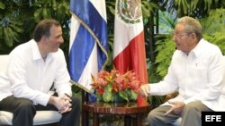 El canciller mexicano, José Antonio Meade es recibido en La Habana por Raúl Castro.