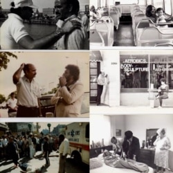 Collage de fotografías del rodaje del filme "Amigos"