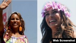 Las cubanas Betsy Camino (izq) y Lisandra Silva compiten para Reina en Festival Viña del Mar 2018.
