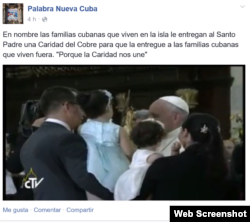 Familia cubana entrega al Papa imagen de La Caridad para compartirla con cubanos en el exterior