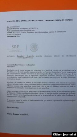 Respuesta del gobierno mexicano a cubanos varados en Ecuador.