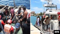 Fotos de la Secretaría de Marina de México sobre el rescate de 17 cubanos cerca de Punta Cancún.