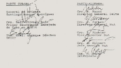 Los firmantes del convenio de 1987 en un documento publicado por Jorge Luis García Vázquez.