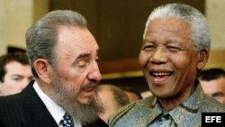 Nelson Mandela with Fidel Castro in Geneva, 1998. Mandela visited Cuba in 1991.