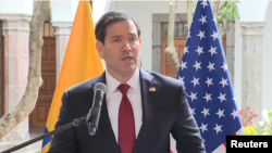 Secretario de Estado Marco Rubio durante intervención ante autoridades y prensa en Ecuador. (REUTERS)