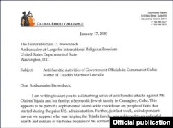 Carta a Sam D. Brownback, embajador del Departamento de Estado para la Libertad Religiosa Internacional