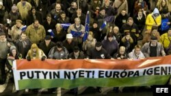 Protesta contra la visita del presidente ruso Vladimir Putin.