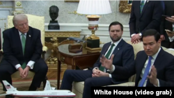 El presidente Donald Trump, el vicepresidente JD Vance y el secretario de Estado Marco Rubio, en la Casa Blanca. 