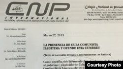 Carta del Colegio de Periodistas de Cuba en el exilio 