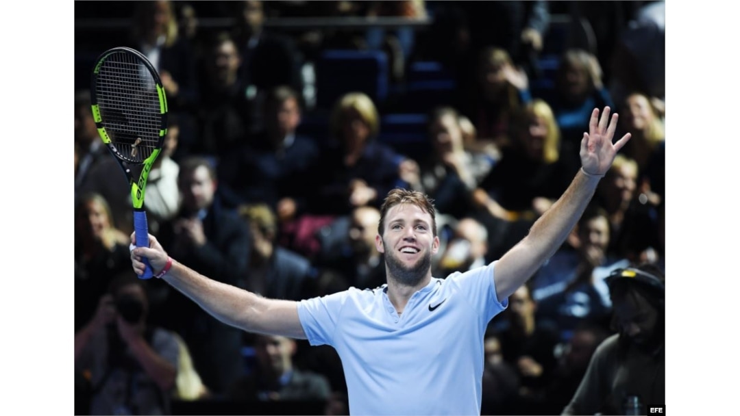 Jack Sock celebra tras vencer a Alexander Zverec.