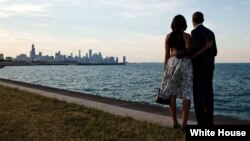 Obama en Chicago con Michelle Obama