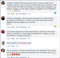 Comentarios en Facebook por la muerte de Leydi Fontes.