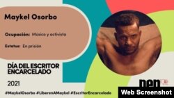 Maykell Osorbo en la campaña del PEN Internacional para Escriotres Encardcelados