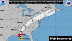 Posible trayectoria del huracán Nate, según el Centro Nacional de Huracanes de EEUU (NHC).