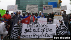 Protesta de cubanos en la ONU.