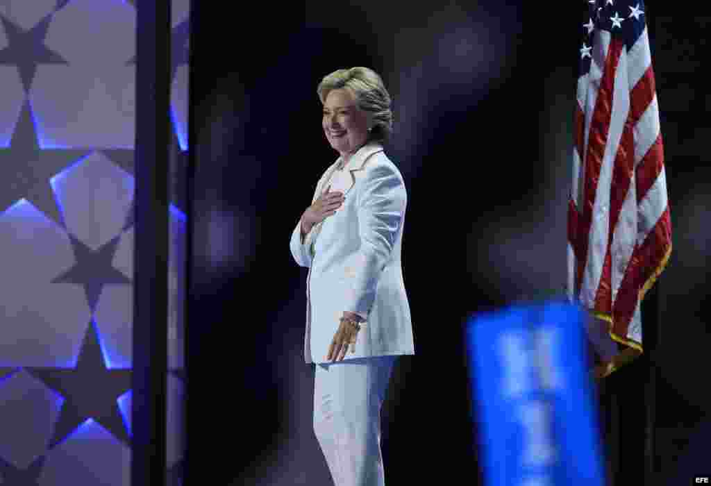 Hillary Clinton, en el último día de la Convención Demócrata en el Wells Fargo Center en Filadelfia (Estados Unidos).