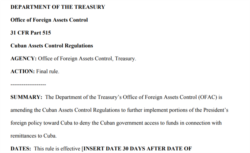 Documento de OFAC sobre remesas a Cuba.