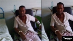 Tomás Núñez Magdariaga, esposado a una silla en la sala de penados del hospital santiaguero donde permanece en huelga de hambre.