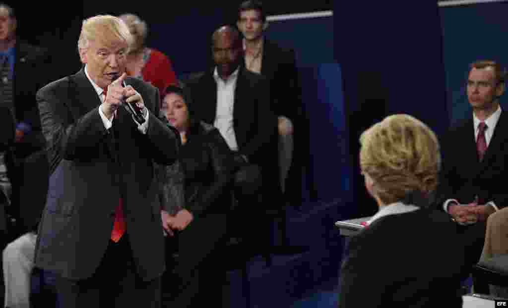 Donal Trump se dirige a Hillary Clinton en el segundo debate.