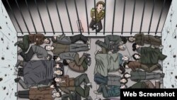 Imagen de Human Rights Watch, la cual refleja la experiencia personal del ilustrador, Choi Seong Guk.