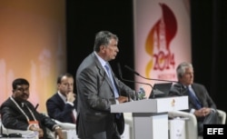 El presidente de la petrolera rusa Rosneft, Igor Sechin, interviene en el 21 Congreso Mundial del Petróleo, al que asiste una nutrida delegación de CUPET (EFE).