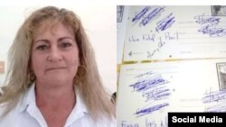 Marieta Martínez, 'dama de blanco', denuncia su arresto y como la Policía le vandalizó sus postales por el Día de las Madres. (Facebook).
