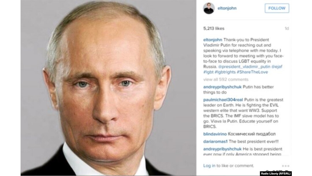 Elton John anuncia llamada de Putin