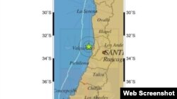 Mapa del Centro Sismológico Nacional de Chile con la ubicación del sismo.