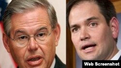 Los senadores cubanoamericanos Bob Menéndez y Marco Rubio