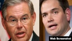 Los senadores cubanoamericanos Bob Menéndez y Marco Rubio