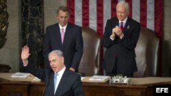El primer ministro israelí, Benjamin Netanyahu, durante su discurso ante el Congreso en el Capitolio de Washington DC.