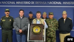 Juan Manuel Santos durante su anuncio de la suspensión del ciclo de diálogos con la guerrilla de las FARC (16 de noviembre).