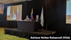 La relatora especial de las Naciones Unidas sobre medidas coercitivas unilaterales y derechos humanos, Alena Douhan, en conferencia de prensa en Caracas, el 12 de febrero de 2021. [Foto: VOA/Adriana Nuñez Rabascall]