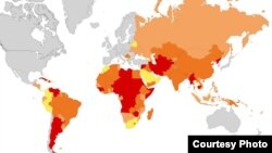 Mapa de riesgo para invertir según los países. En rojo, los catalogados con alto riesgo.