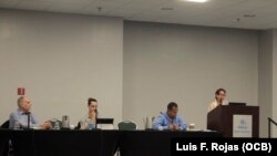La periodista independiente Miriam Leyva expone sus valoraciones en el último día de la 29 Conferencia de la Asociación para el Estudio de la Economía de Cuba (ASCE). Foto: L.F. Rojas