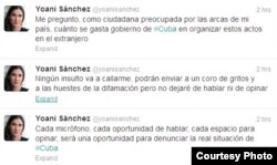 Tuiters enviado por Yoani Sánchez.