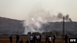 Kobani, ciudad siria, tras un ataque aéreo de las tropas aliadas contra posiciones del Estado Islámico (EI), (octubre 7, 2014).